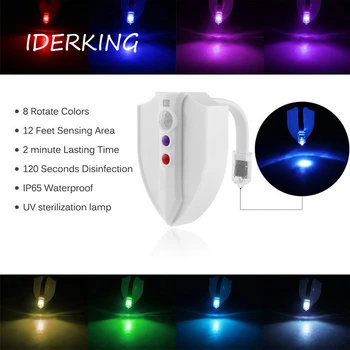 

Smart Night Light Sensor Toilet Lamp 8 Colors Sensing Activated UV Sterilizertoilet Bowl LED Nightlight PIR Night Light WC Light