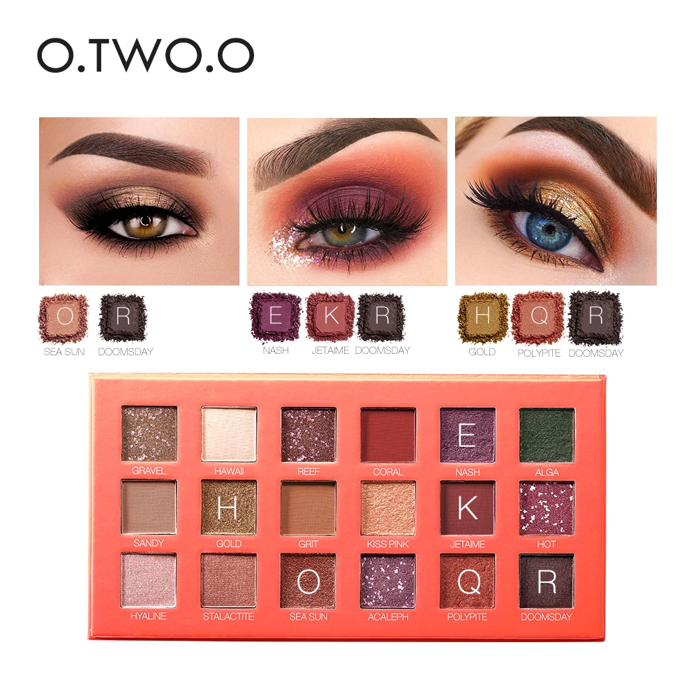 O.TWO.O Matte Shimmer Pigment Powder Eye Shadow 18 Colors Long Lasting Glitter Brown Eyeshadow Makeup Palette Official Product