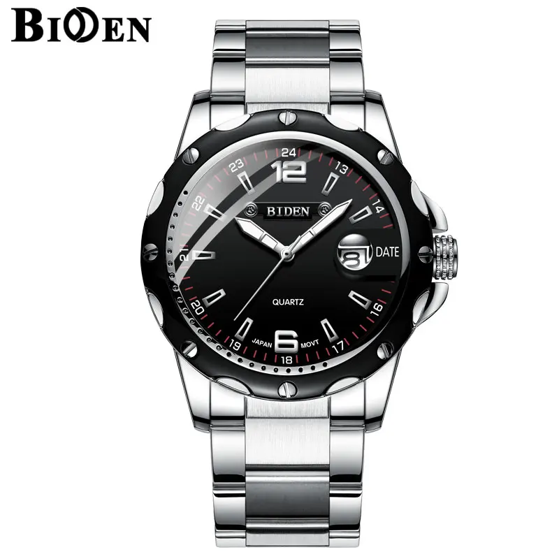 

Luxury Brand Calendar Quartz Business Men Watch BIDEN MEGALITH Waterproof Stainless Steel Sport Wristwatch Man Relogio Masculino