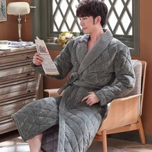Men's Winter Warm Robes Thick Lengthened Flannel Quilted Shawl Bathrobe Kimono Home Clothes Long Sleeve Robe Coat peignoir homme