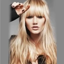 Remy Human Hair Blend Wig Long Wavy kinky Straight With Natural Hairline With Bangs 24 inch