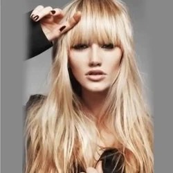 Remy Human Hair Blend Wig Long Wavy kinky Straight With Natural Hairline With Bangs 24 inch