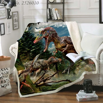 

Throw blanket Dinosaur Jurassic 3D Velvet Plush Blanket Bedspread For Kids Girls Sherpa Blanket Couch Quilt Cover Travel 04