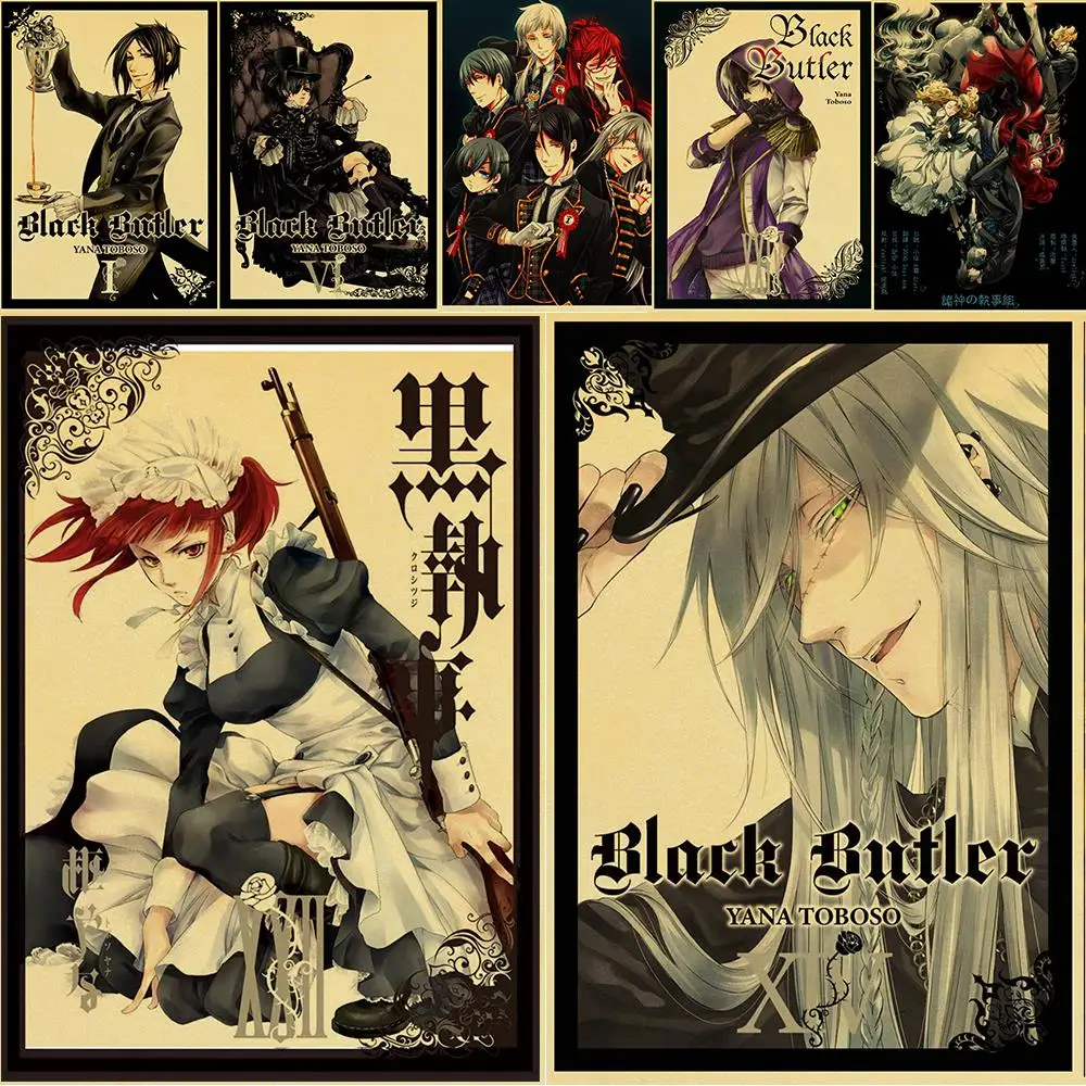 2019 Japanese Anime Black Butler Retro Poster Cosplay HD Print Kraft Manga Painting Wall Home Decoration Wall Art Craft Sticker