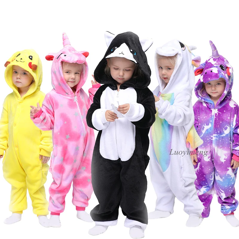 

Kigurumi Cat Onesie For Kids Girls Anime Pyjamas Boy Cartoon Panda Unicorn Sleepwear Winter Warm Children Pajamas Baby Nightwear