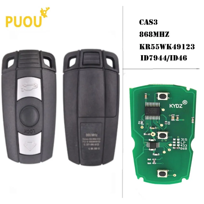 

3 Button car smart Remote Key KYDZ 868Mhz for BMW 1/3/5/7 Series CAS3 X5 X6 Z4 Car Control Transmitter with PCF7945 Chip
