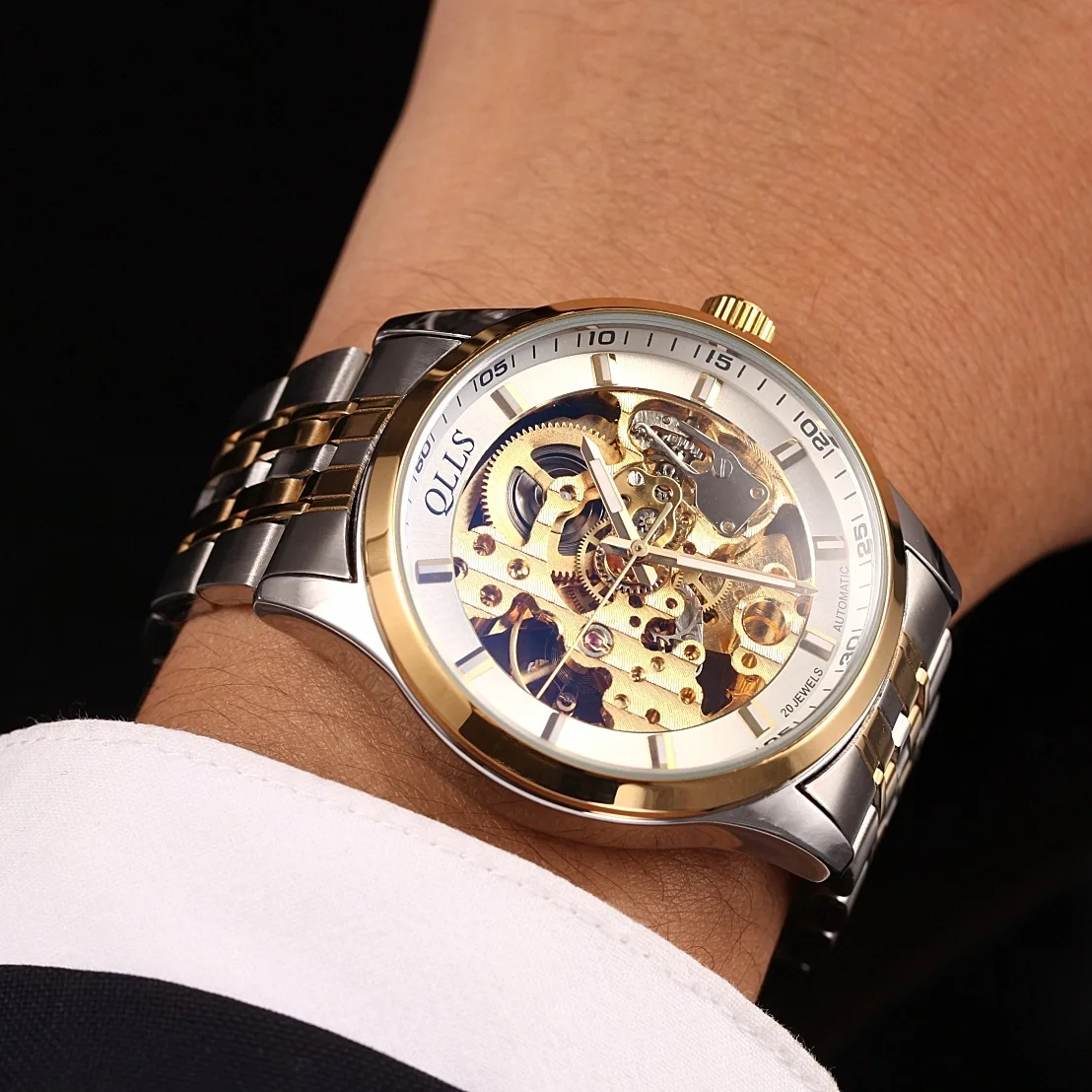Мужские классические механические часы QLLS автоматические с каркасом Tourbillon из