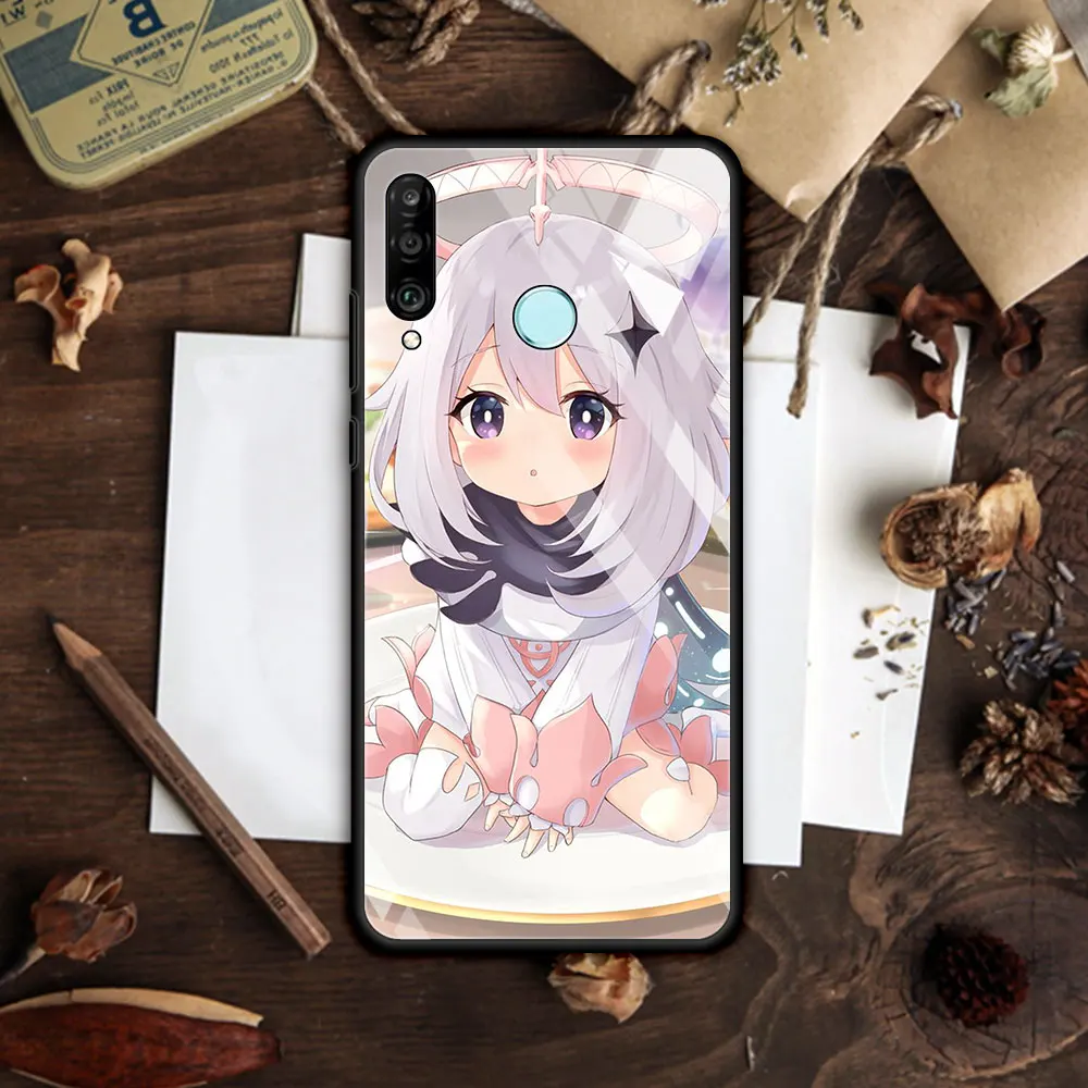 Glass Case for Huawei P30 Lite P40 Pro P Smart Z P20 Y7 Y9 Tempered Coque Y9a Honor 9X 20 Smartphone Housing Genshin Impact Cute