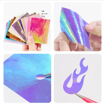 

16pcs/lot Holographic Fire Nail Art Stickers Thin Laser Leaf Flames DIY Nail Art Foil Transfer Sticker Decal Decorations Set