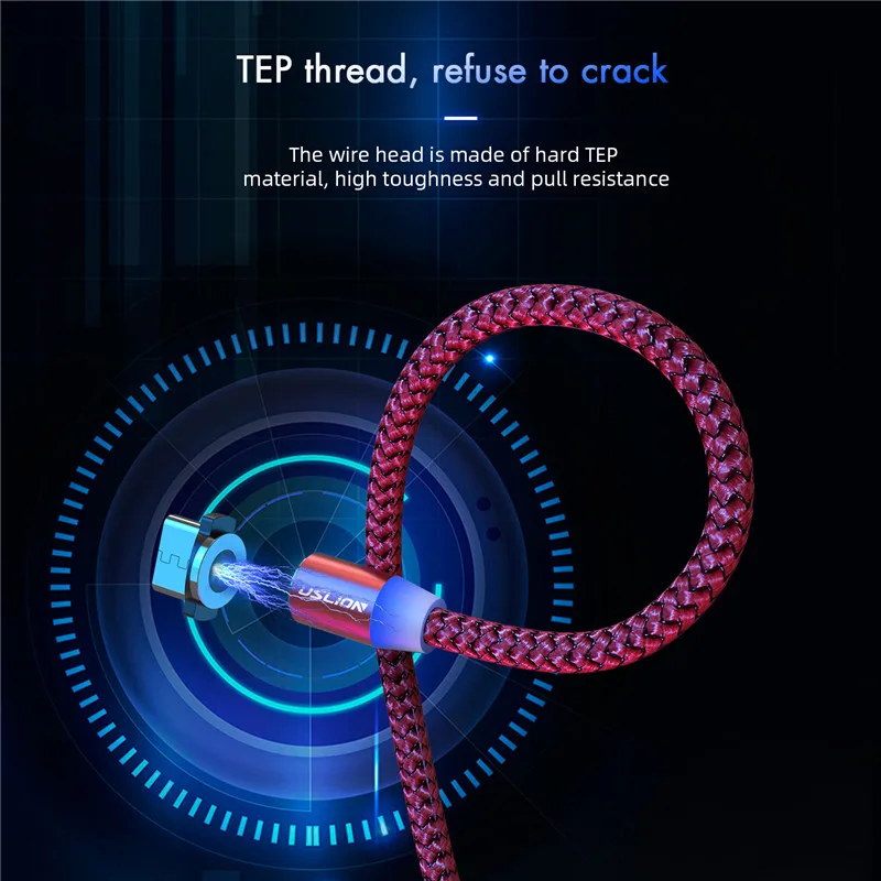 USLION Magnetic Micro USB Cable Fast Charging USB Type C Cable Magnet Charger Data Charge Cable Cord For Iphone 7 Samsung Xiaomi