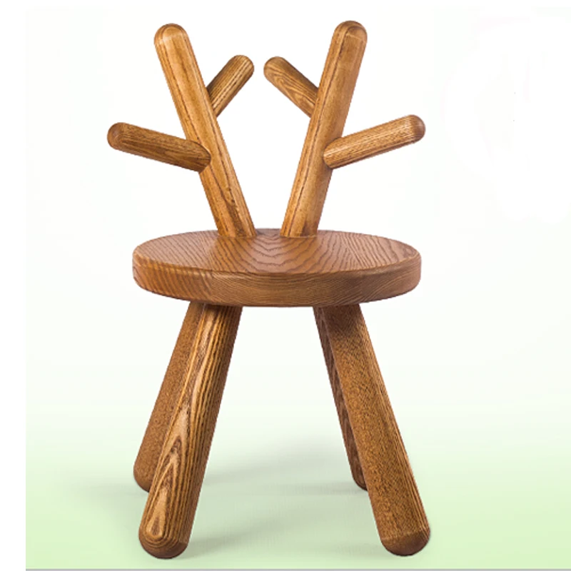 Мультяшный кролик олень стул детский устойчивый деревянный стул детский стул дубовый животное детский стул олень белый - Цвет: as photo 2