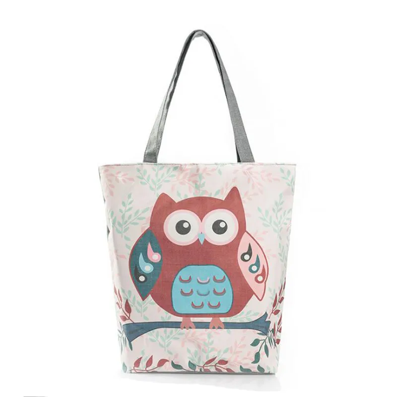 Новые сумки для покупок с мультяшными принтами совы, горячая распродажа, Экологичная хозяйственная сумка для девочек, сумка для ежедневного использования, Большая вместительная сумка на плечо, многоразовая сумка для покупок