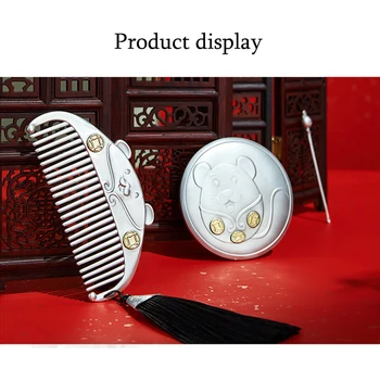 

Genuine S999 sterling silver hair comb prosperous wealthy mouse practical high-end hair silver comb retro style silverware gift