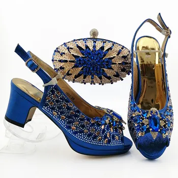 

Amazing royal blue high heel pump shoes with bag sets elegant sandals and handbag 18B4 , heel height 7cm