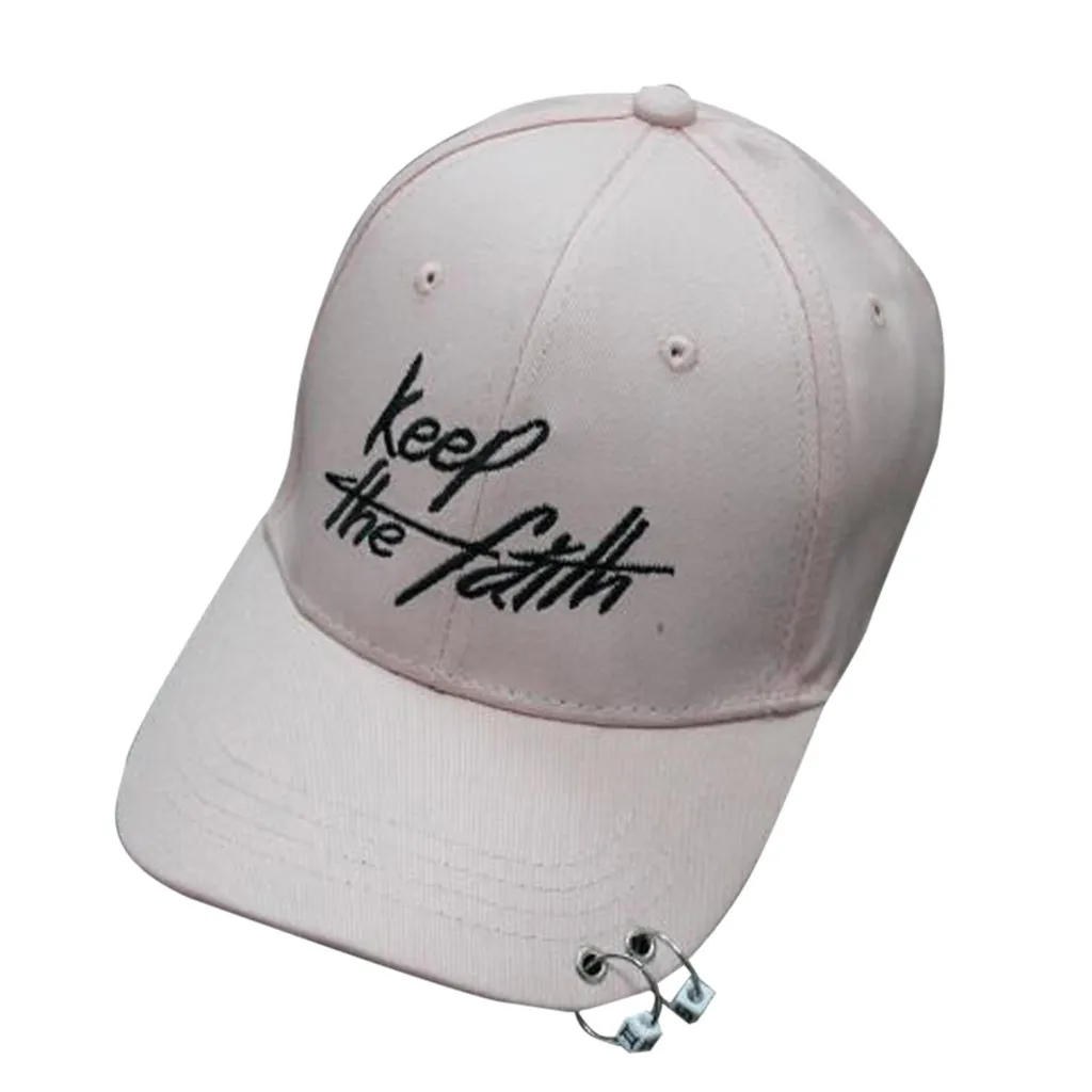 Unisex Baseball Cap Cotton Letter Adjustable Baseball Cap Metal Ring כובע casquette gorra hombre бейсболка Outdoor Sports Cap#E