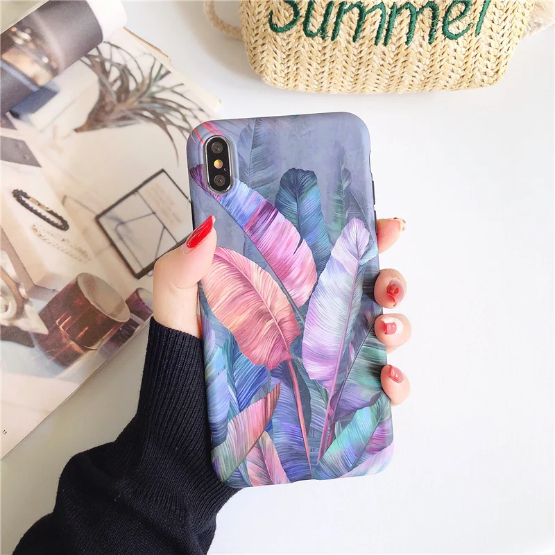 

ins banana leaves phone case for iphone 11 11Pro Max X XS Max XR For iphone 7 8 6 6S Plus summer soft tpu case back cover