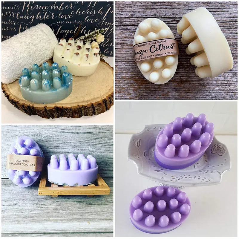 Molde de silicona para jabón SJ de 4 cavidades, herramienta de jabón para terapia de masaje, molde de jabones de silicona para jabón, ovalado casero, para Spa