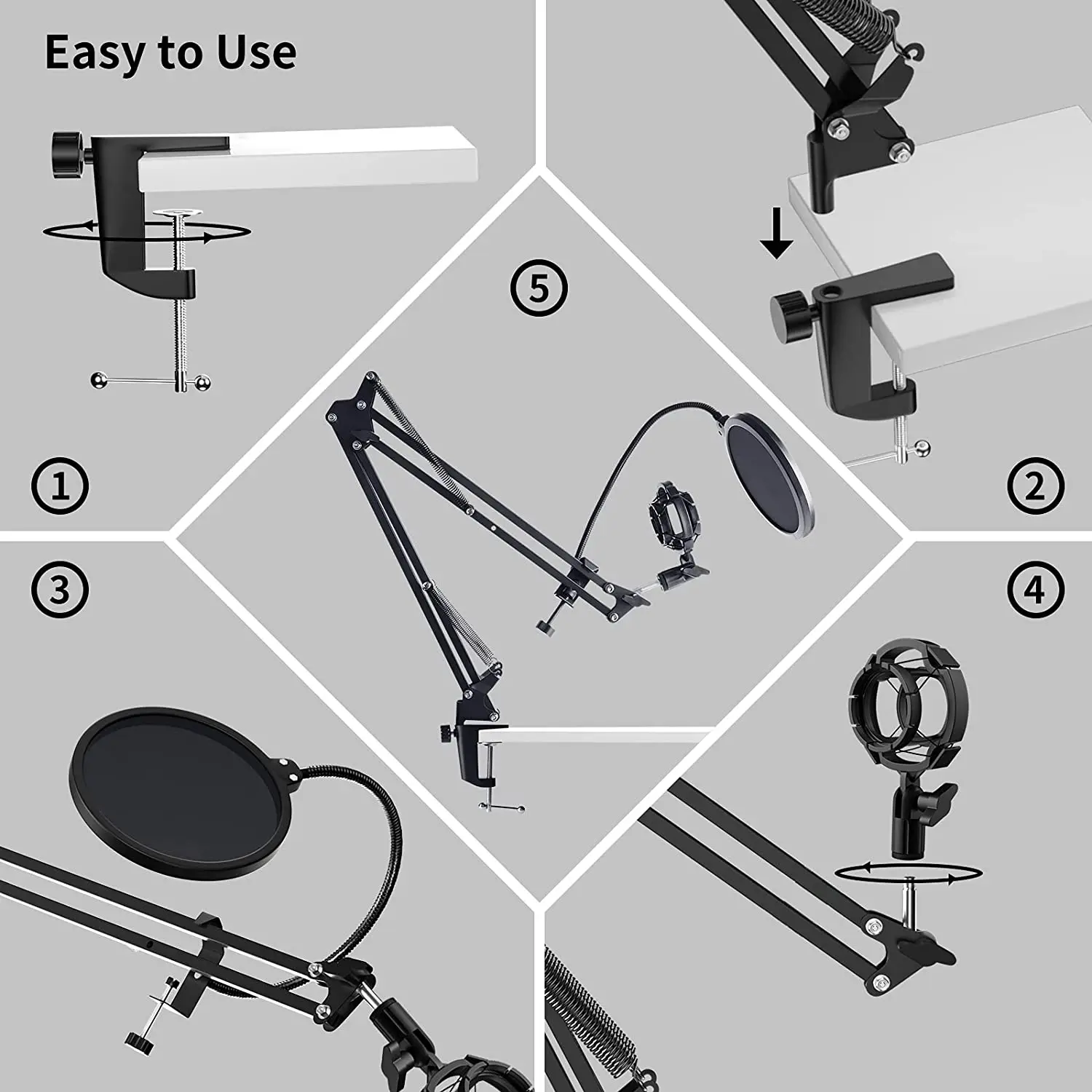 Suporte Ajustável para Microfone Suporte de Braço Ajustável a Adaptador com Clipe para Microfone Resistente Suporte para Microfone Azul Yeti Bola de Neve Nano Gelo e Outros m - Image 4