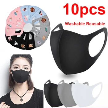 

10pcs Black Cotton Face Mouth Mask Cover Anti Haze Dustproof Washable Reusable Women Men Adult Mouth Masks Mascarilla