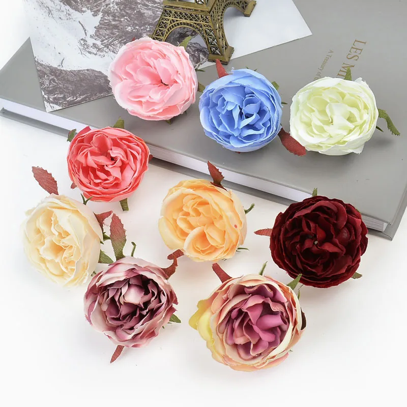 

5pcs new artificial flower 4.5cm blooming peony silk flower head for wedding party home decoration DIY wreath scrapbook gift box