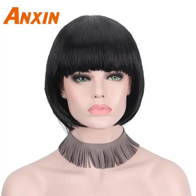 Korotkij Parik S Bobom Chernye Volosy Sinteticheskie Pariki Dlya Zhenshin Devushek Studentov Volnistye Volosy S Ploskoj Chelkoj Kak Nastoyashie Naturalnye Chelovecheskie Volosy Wig Black Wigs For Womenwig Black Hair Aliekspress