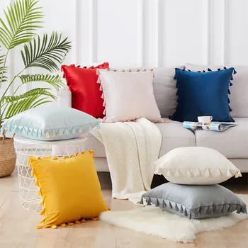 

Velvet Solid Color Tassel Lace Pillowcase Tassel Sofa Cushion Cover Sofa Bed Nursery Cushion Case Tassels Knitting Pillowcase