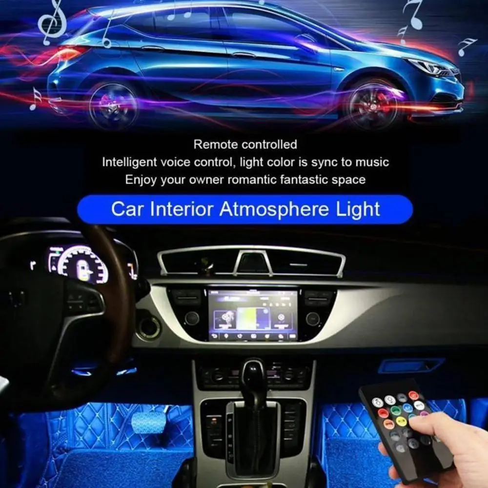 RGB светодиодный светильник, автомобильная атмосферная лампа, 9 Вт, 18 светодиодный s музыкальный ритм, звуковой контроль, атмосферный светильник, автомобильная лампа для ног, USB/сигарета