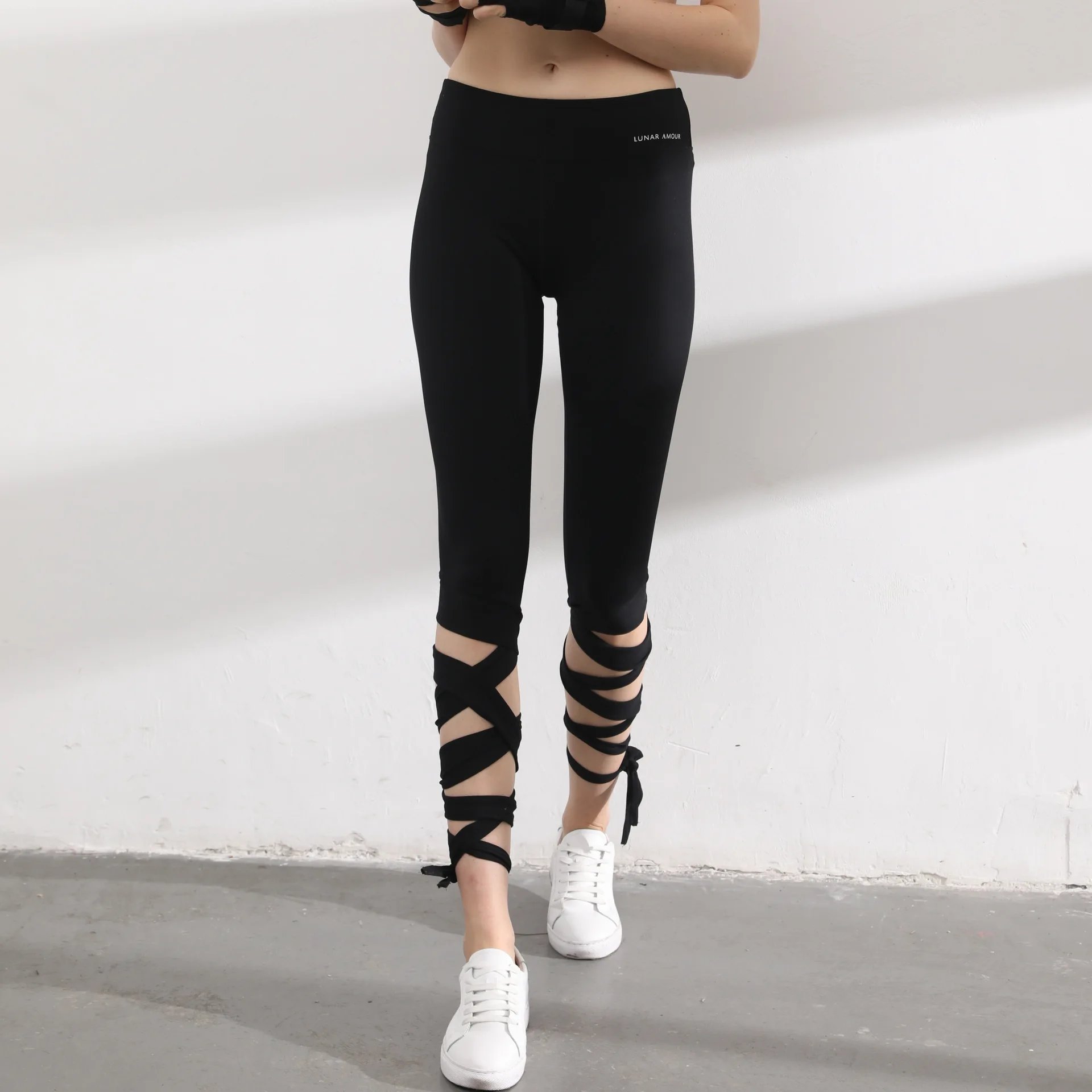 

Sexy Winding Yoga Pants Women's High-waisted Tight Sports Capri Pants Cross Lace-up Fitness Pants Ballet Dance Pants