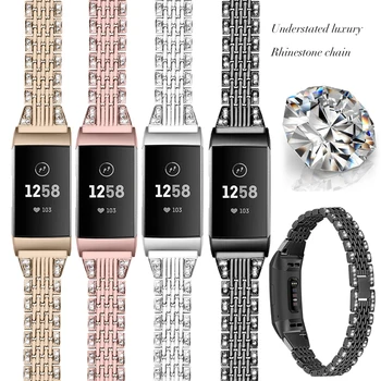 

Metal Strap For Fitbit Charge 2 Charge 3 Band Diamond Stainless Steel Chained Replacement Bracelet
