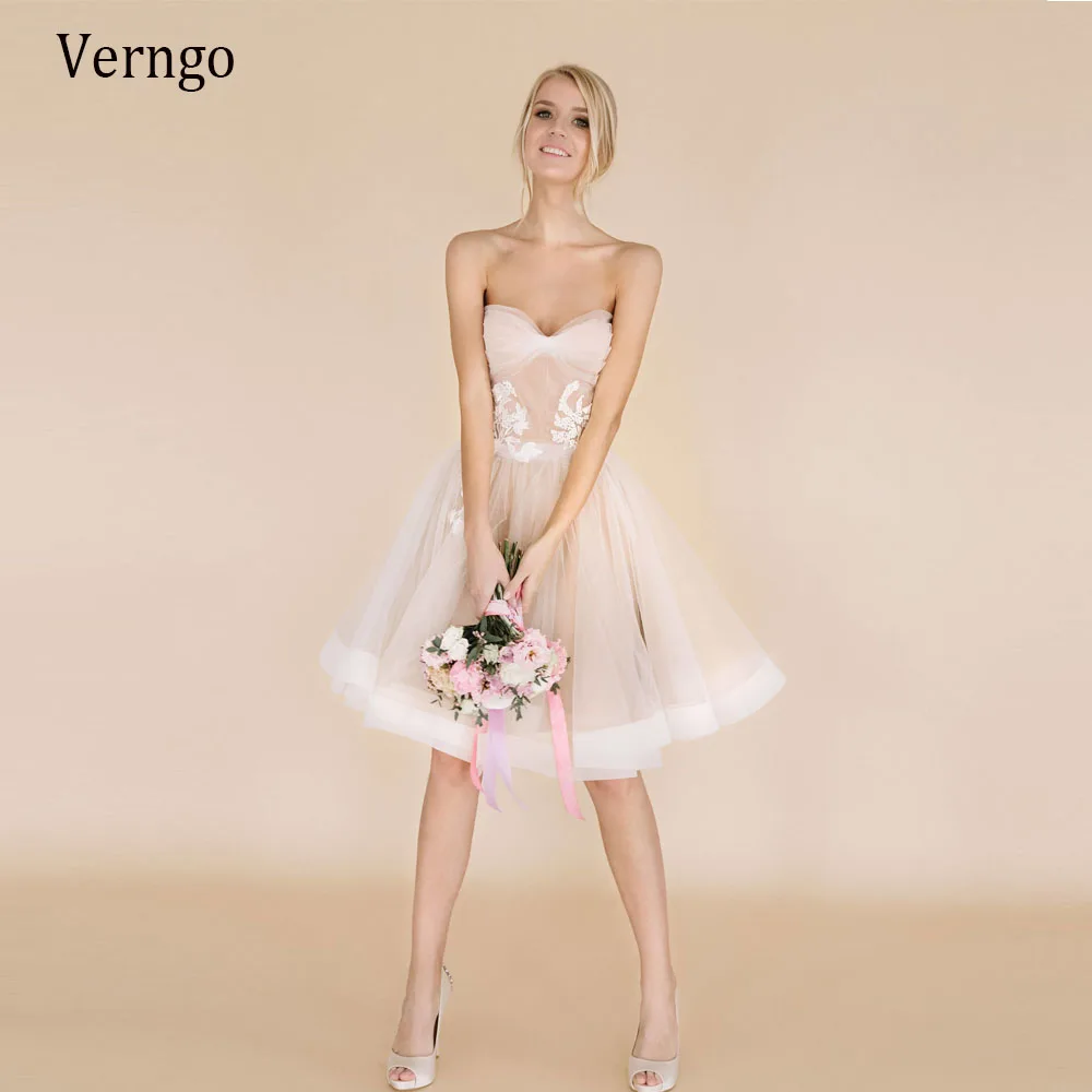 

Пляжное Короткое свадебное платье Verngo для невесты, новинка 2021, винтажные кружевные тюлевые трапециевидные Свадебные платья до колен