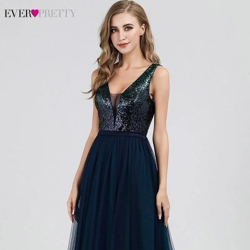 New Sparkle Prom Dresses Long Ever Pretty Sexy Double A-Line Sleeveless Sequined Evening Gowns Women Elegant Prom Dresses 2020
