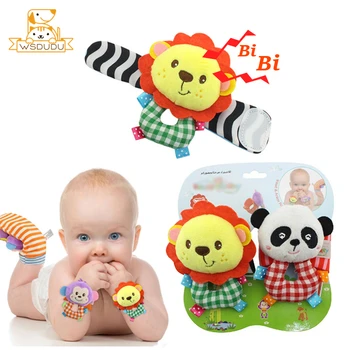 

2PCS Cute Wristband Baby Rattles Wrist Bells Hand Slap Animal Dolls Infant Toddler Toys Elephant Monkey Panda Lion Cartoon Gifts