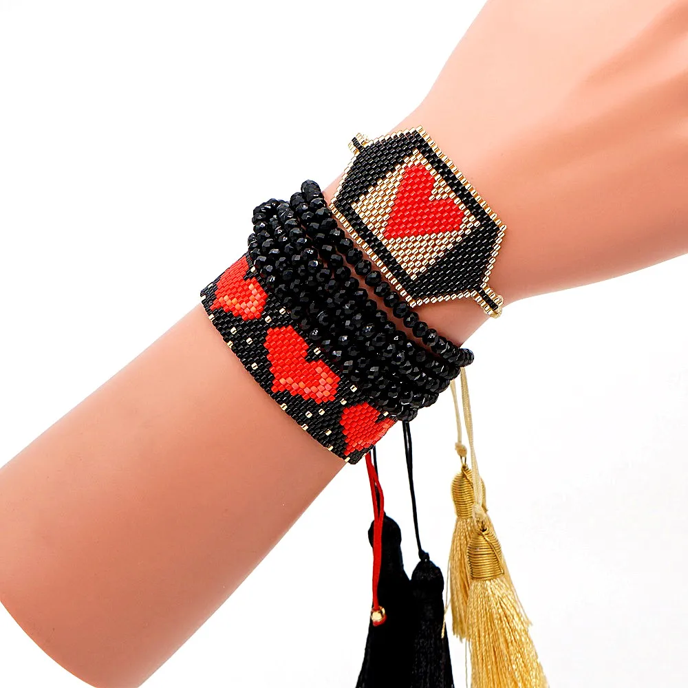 Go2boho MIYUKI браслет для женщин Pulseras Mujer Moda богемный красный браслет с кисточкой-сердцем ювелирные изделия с кристаллами ручной работы дизайн