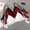 Sujetador de encaje estilo francés con copa triangular y escote en V, Bralette para mujeres, lencería, sin aros, sin costuras, delgado, suave ► Foto 1/6