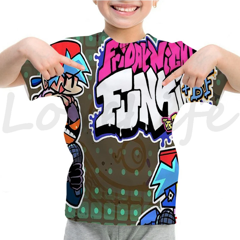 thumbnail image 1 of Camiseta Funkin de viernes por la noche para niños, camiseta divertida de manga corta con dibujos animados del juego FNF, camiseta 3D de verano para niños, ropa kawaii para niños, camiseta de anime, 1 of 5