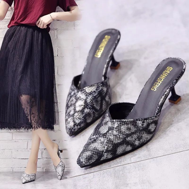 

Sandals Women's 2020 Summer Women's Pointed-Toe Semi-Closed-toe Semi-high Heeled Wine Glass Thin Heeled Outer Wear Versatile Fas