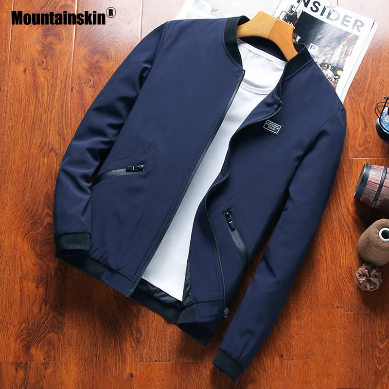Mountainskin, мужская бейсбольная куртка с воротником, мужская повседневная осенняя куртка, Модная приталенная куртка, большие размеры M~ 8XL, брендовая одежда, SA755
