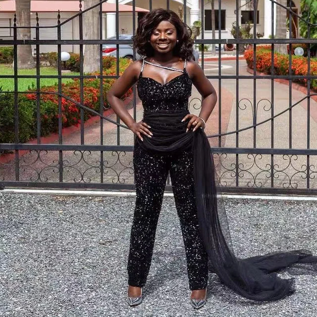 Black Sequin Jumpsuit Prom Dresses 