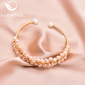 

XlentAg Natural Pink Semi-baroque Pearls Open Couple Bracelets For Girls Best Friend Love Gifts Handmade Vintage Jewrlry GB0210B