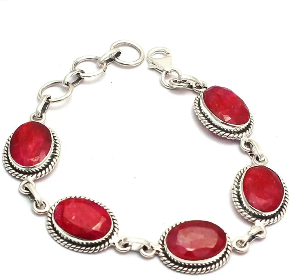 

Genuine Ruby Bracelet 925 Sterling Silver, 20.5 cm, 2SBR0066