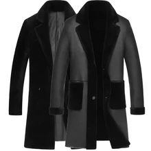 Двустороннее модное мужское пальто из натуральной овчины, овечья кожа, овечья шерсть, мех, длинное пальто с отворотом, бизнес повседневное пальто, куртка