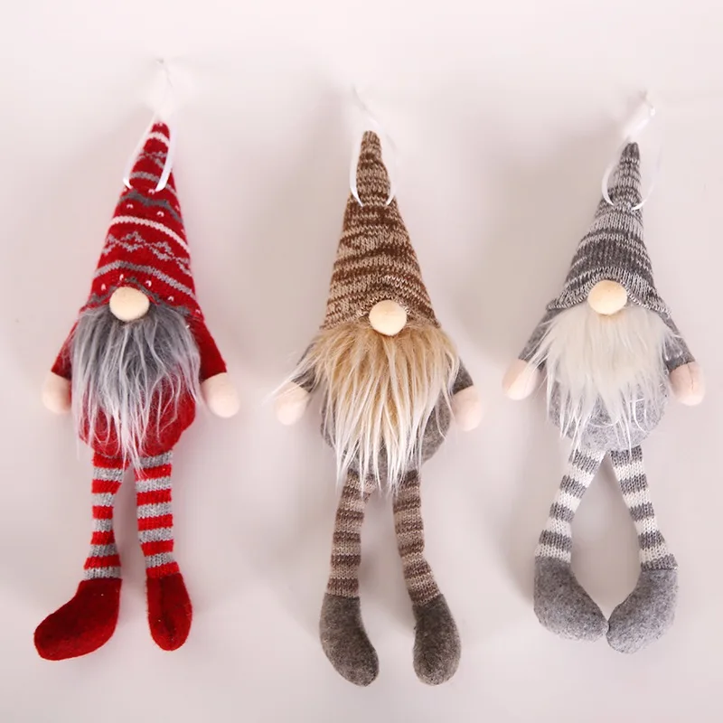Рождество 3 цвета Санта Клаус вязаные куклы с шляпа-цилиндр и длинная борода Рождественская елка висячие украшения для детей подарок
