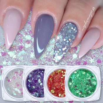 

Chameleon Nail Gliters Sequins Flakes for UV Gel Polish Heart Star Self-adhesive Sparkles DIY Decors