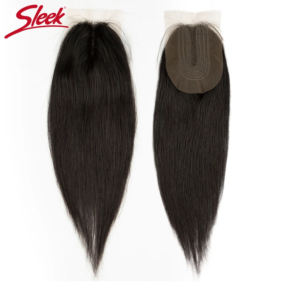 Feixes de Cabelo Elegante com Fechamento do Laço Pacotes com 2x4 Liso Brasileiro Natural Tecer Cabelo Remy Humano 3 Cor 4 Pacotes com 34 com fecho
