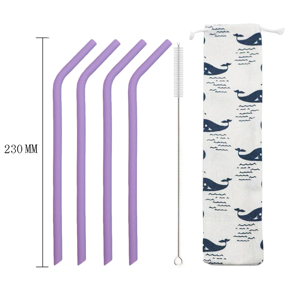 6pcs purple no.3 6 шт многоразовые соломенные силиконовые соломинки Набор Гибкая соломка с чистящей щеткой мешок прямой изогнутый Смузи соломы для 20 унций - Цвет: 6pcs purple no.3