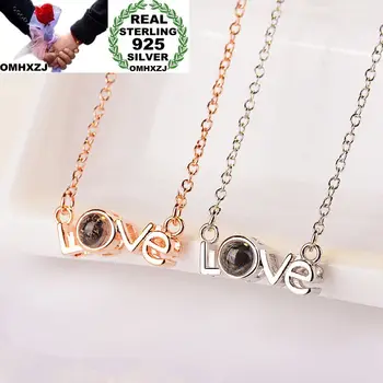 

OMHXZJ Wholesale European Fashion Woman Girl Party Gift Projecting LOVE AAA Zircon S925 Sterling Silver Pendant Necklace NA90
