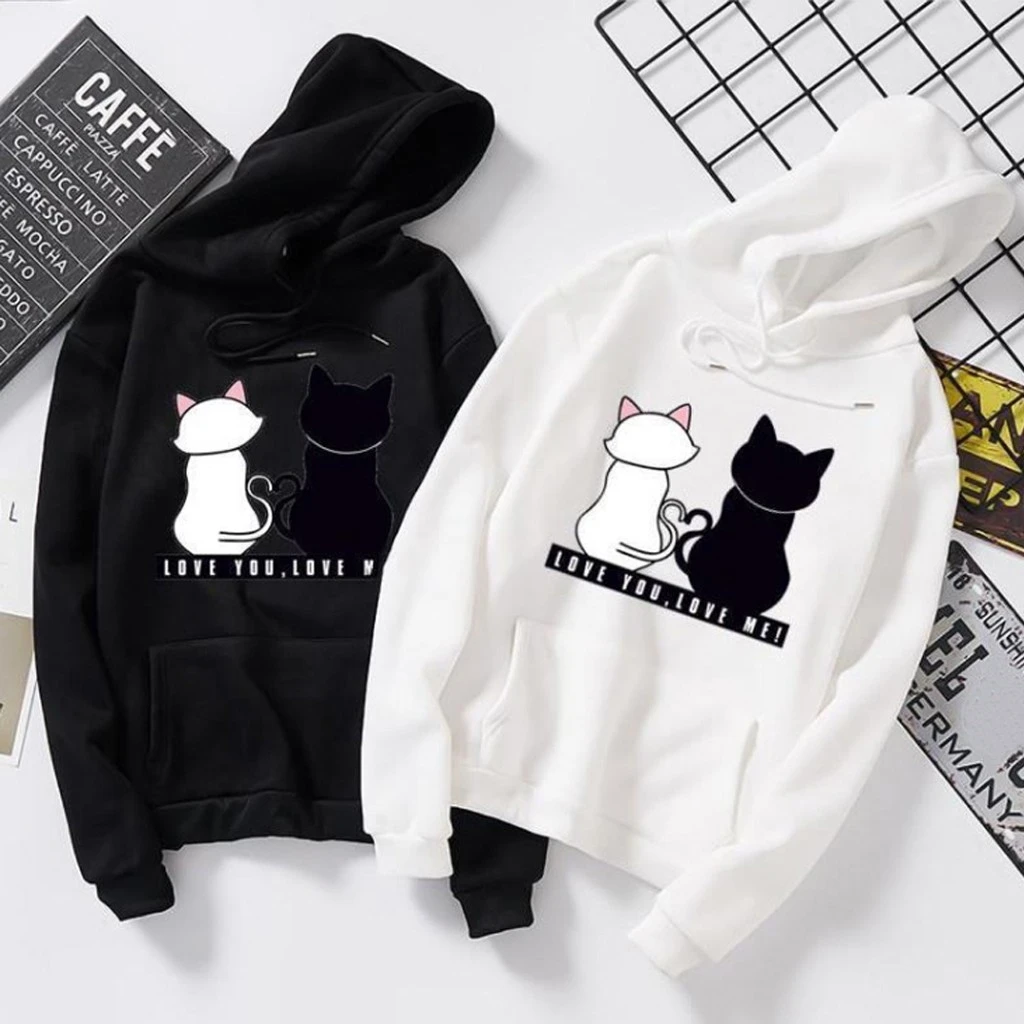 Sudadera con estampado de gato para hombre y mujer, suéter de manga larga con cuello redondo, Unisex, color blanco y negro, 2021|Sudaderas capucha y sudaderas| - AliExpress