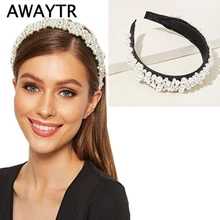 AWAYTR Новая роскошная полная Жемчужная Повязка На Голову женское Жемчужное Украшение Дамская повязка на голову ободок аксессуары для волос для девушек аксессуары