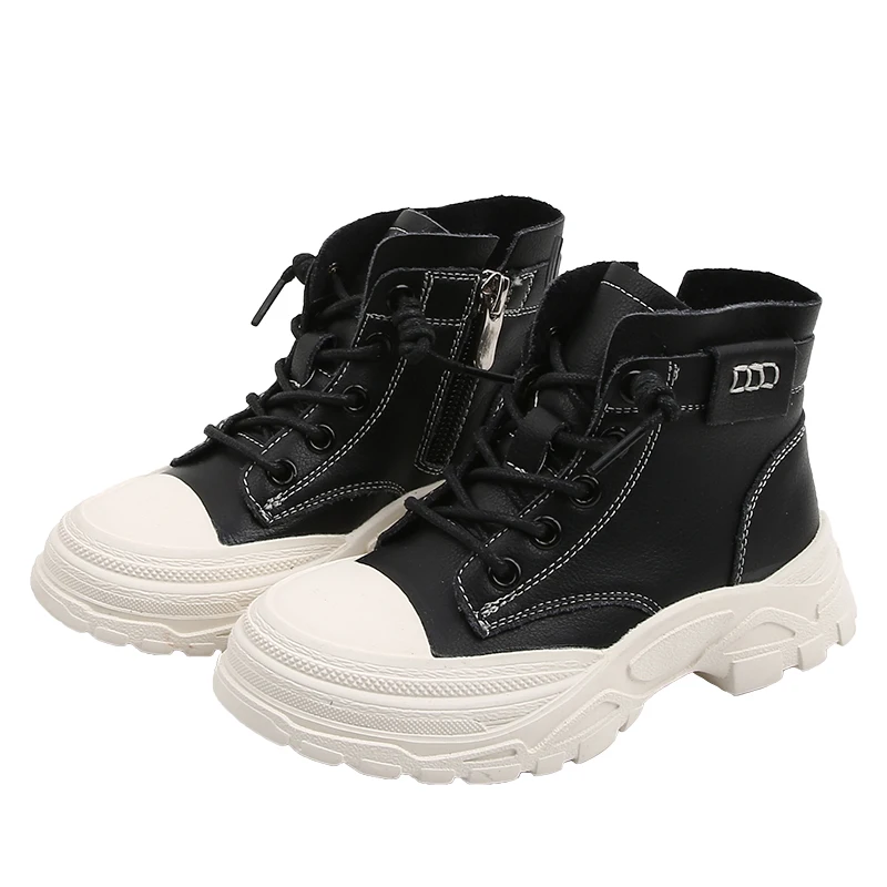 

New Autumn Boys Mid-top Leather Shoes Children Booties kid Girls Sport Shoes Thick Bottom Comfortable Fashionable SX192