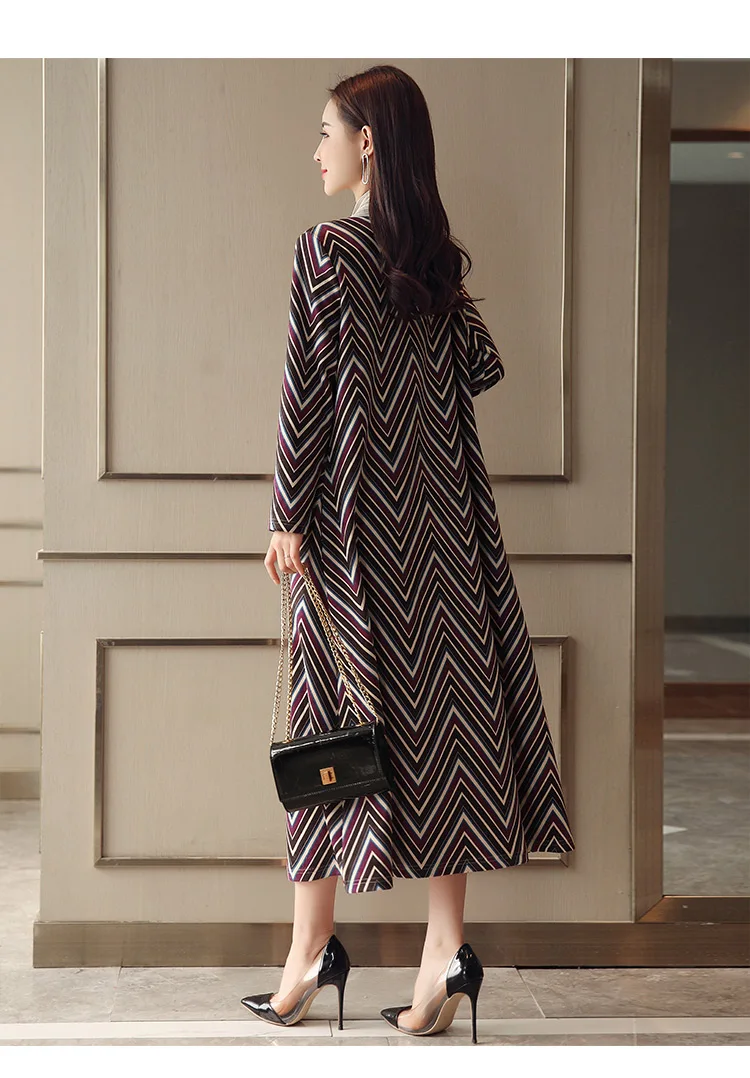 Spring And Autumn Korean-style Women's Elegant Plaid Stripes Printed Slimming over-the-Knee Long Trench Coat Elegant Large